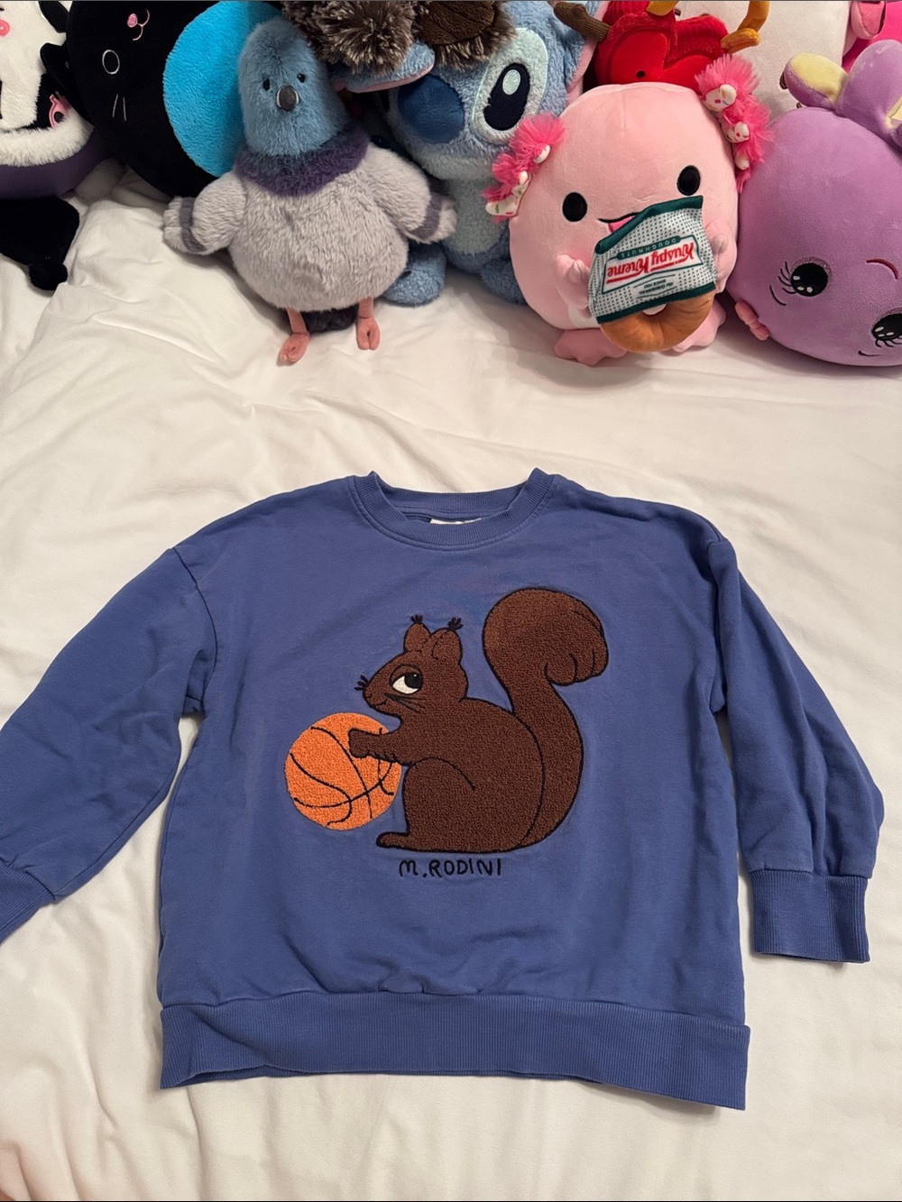 Mini Rodini Blue Sweatshirt with Brown Squirrel and Orange Basketball
